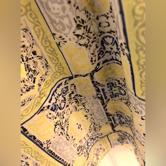 Daisy Fuentes Yellow Blue Medallion Chiffon Flowy Sheer Peasant Blouse Size XL - Picture 3 of 6